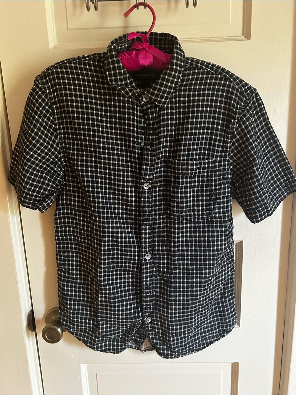 Boys XL (14/16) Treasure & Bond Black and White Check Short Sleeve Button-Up